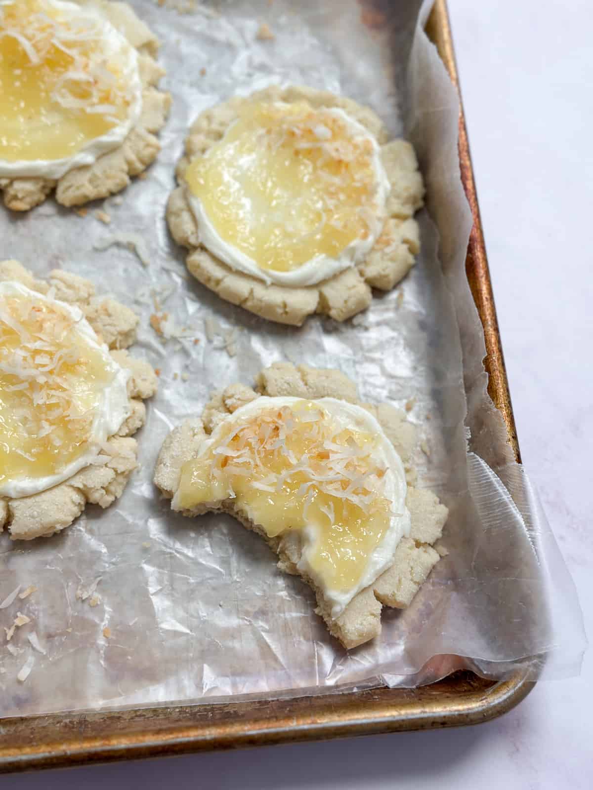 a pina colada cookie broken in half.