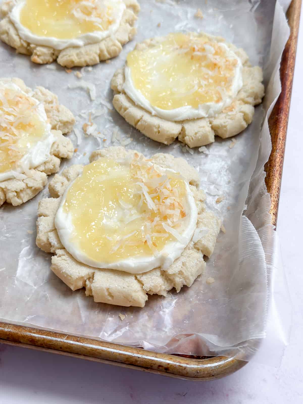 a side view of pina colada cookies.