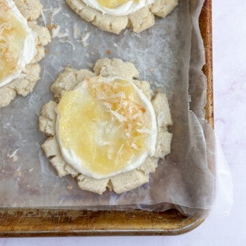 A pina colada cookie on a cookie sheet.