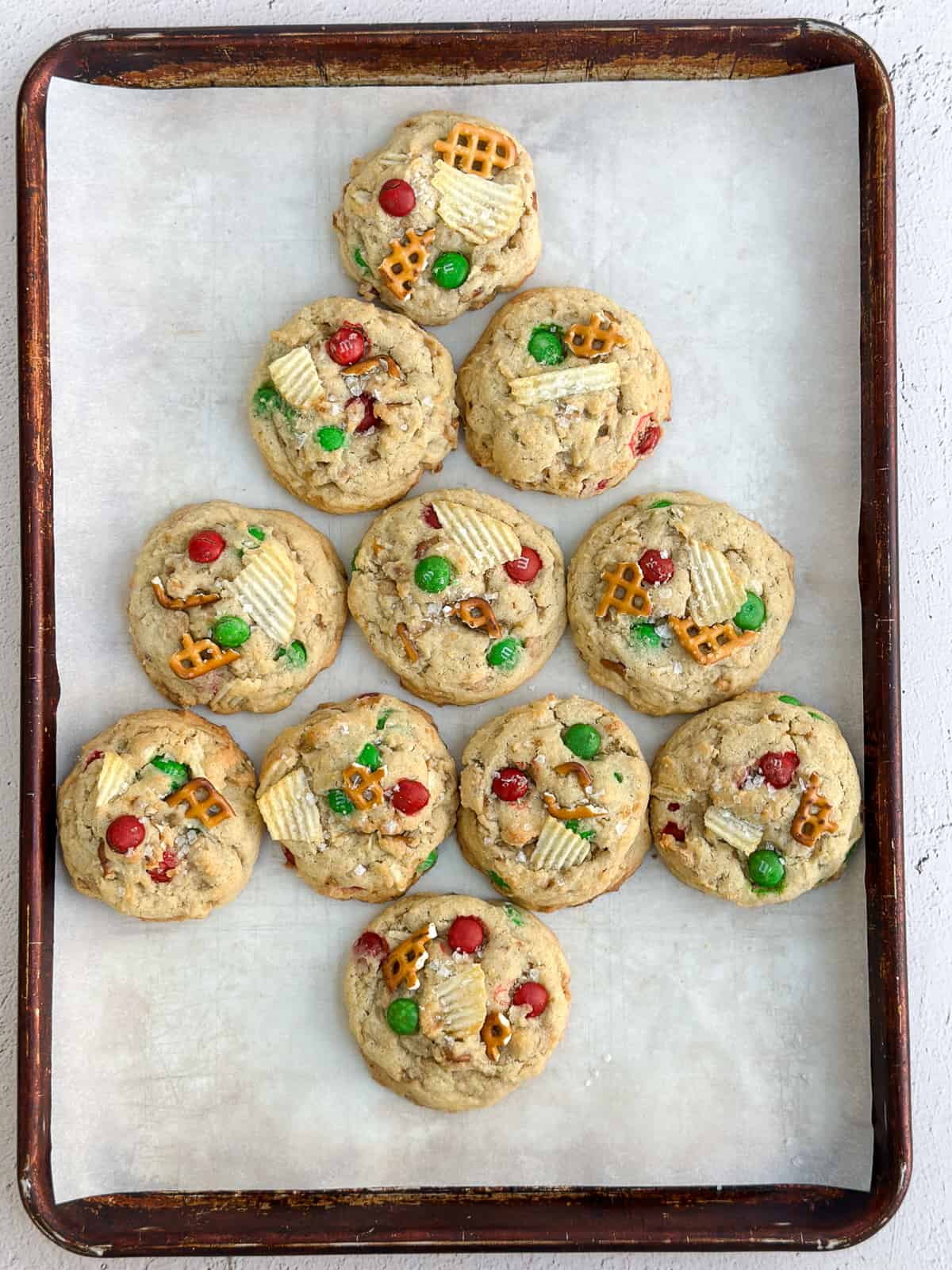 a christmas tree shaped from the santa's trash cookies.