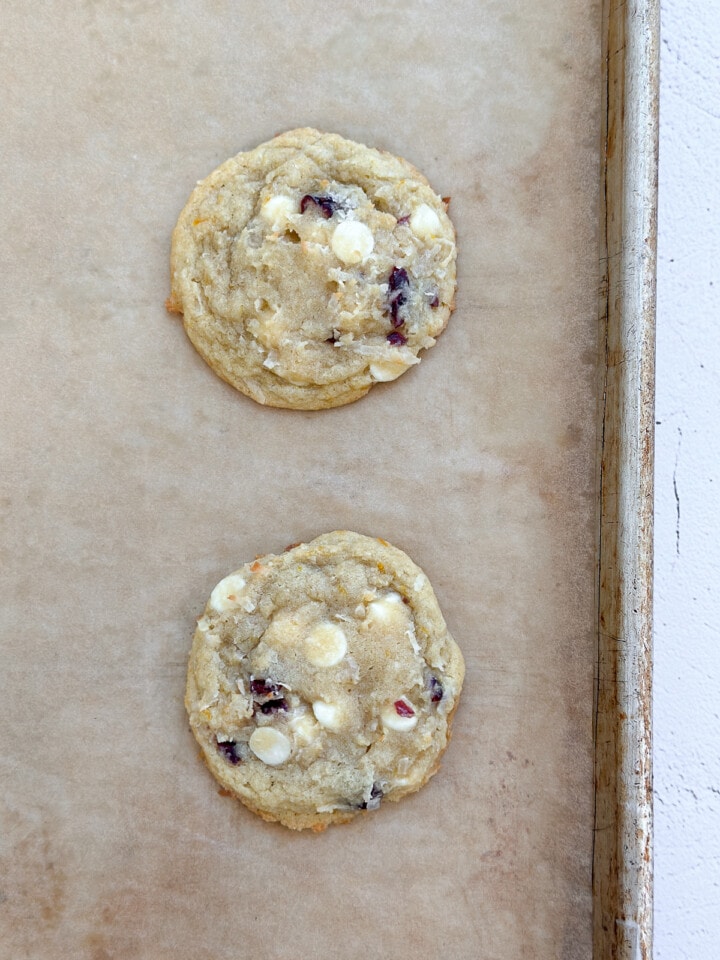 cookies on a baking sheet after baking.