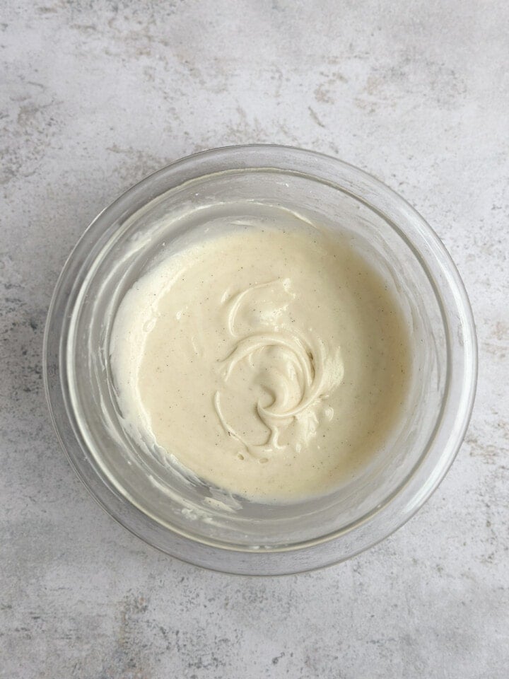 vanilla buttercream frosting in a bowl.