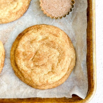 a close up of a single small batch snickerdoodle.