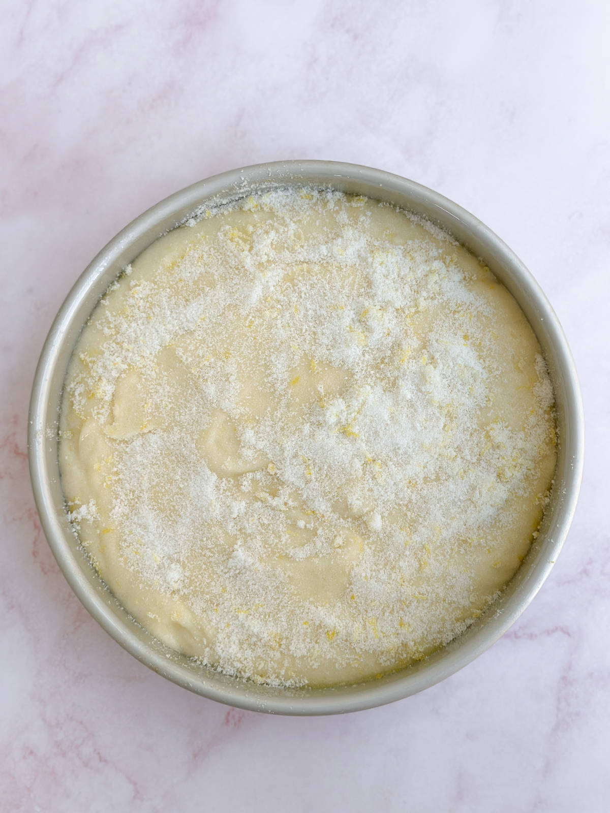 the cake before baking.