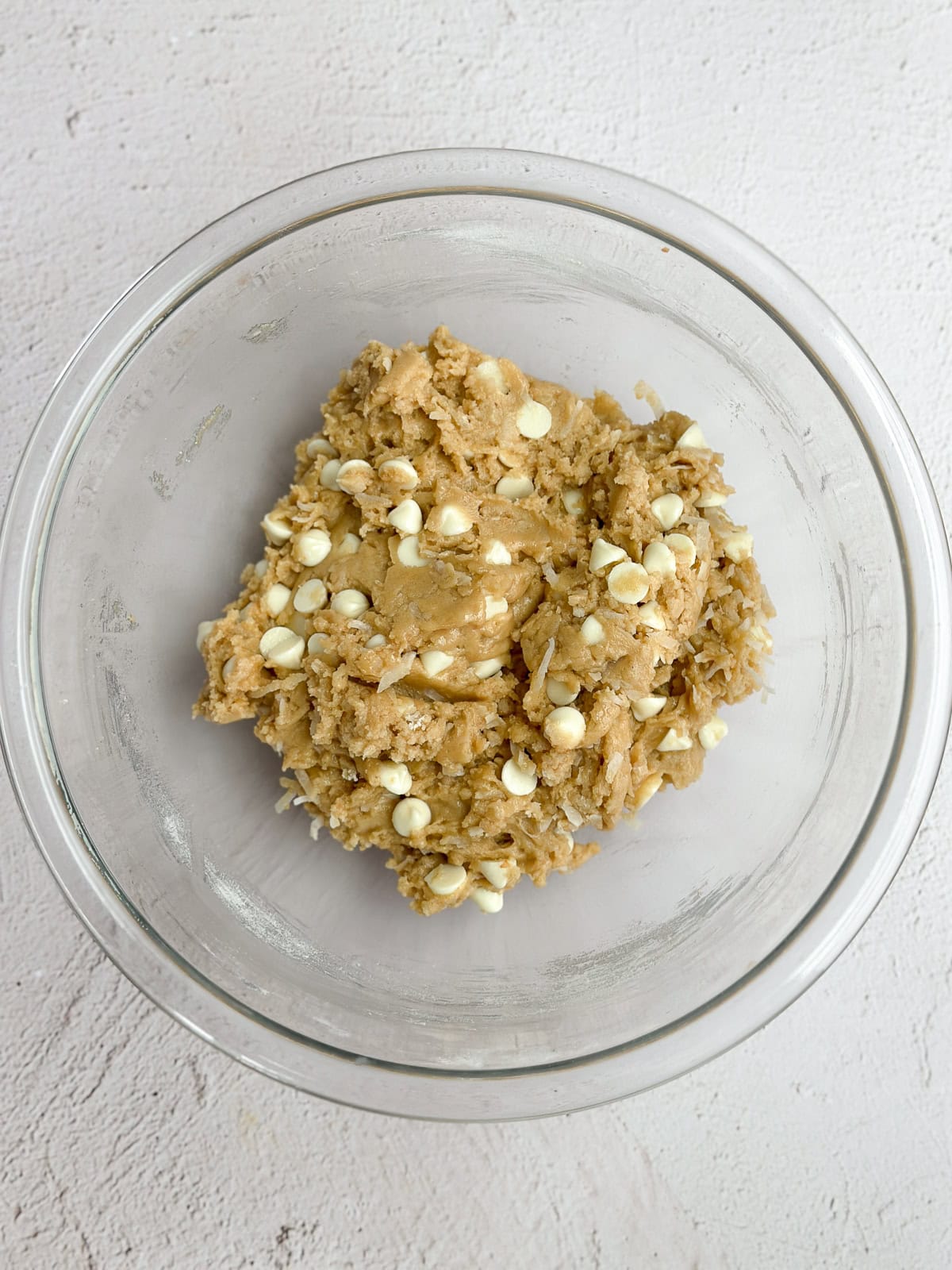 white chocolate and coconut mixed into cookie dough.