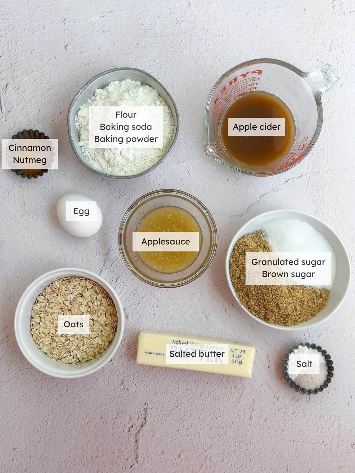 All the ingredients needed to make Apple cider coffee cake.