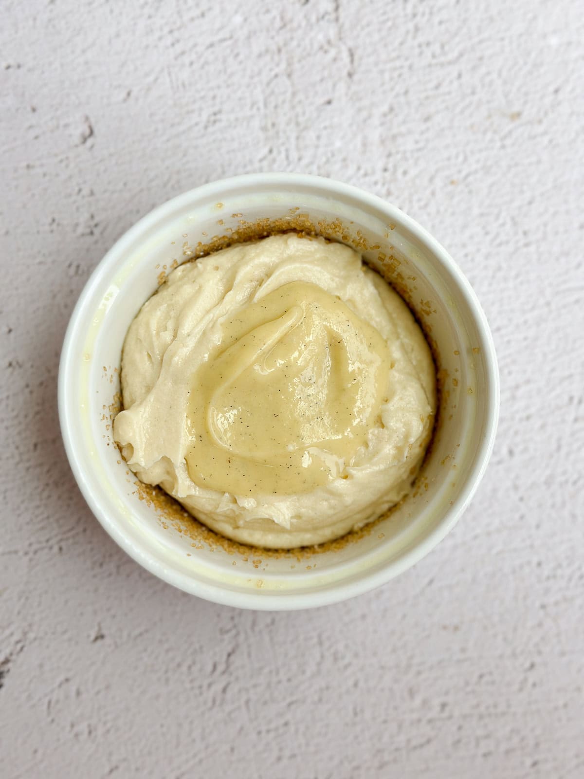 showing both mixtures layered in the ramekin.