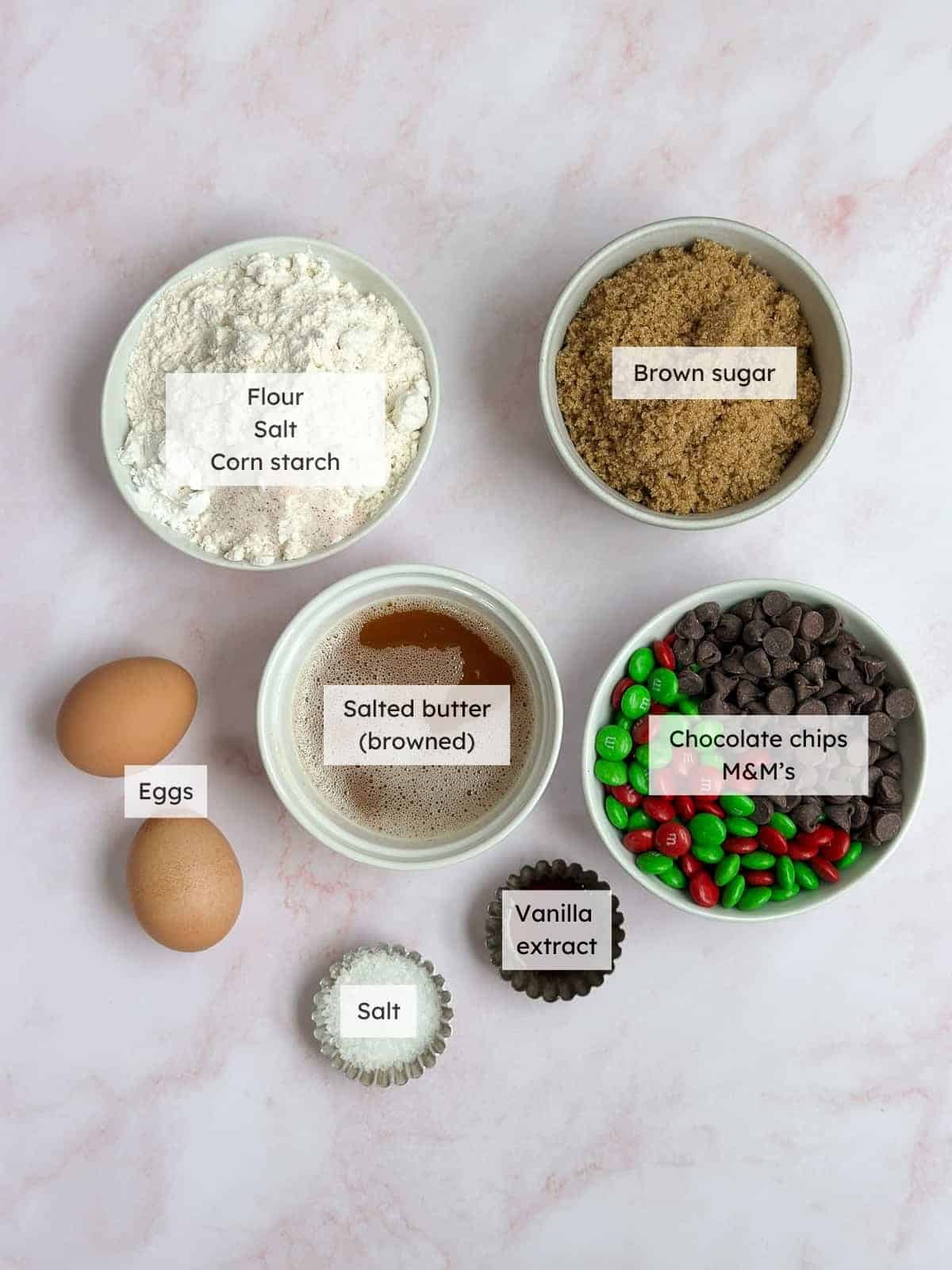 All of the ingredients needed to make Christmas Blondies.