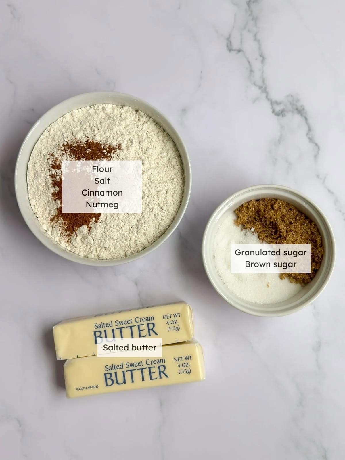 All of the ingredients needed to make Cinnamon Shortbread Cookies.