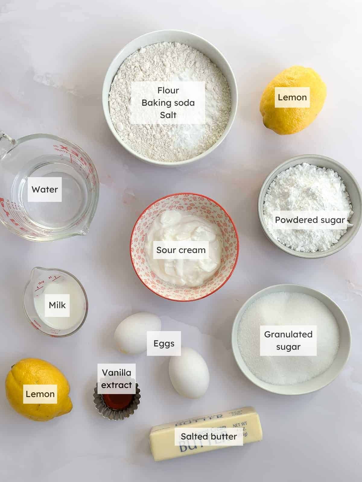 All the ingredients needed to make Lemon Texas Sheet Cake.