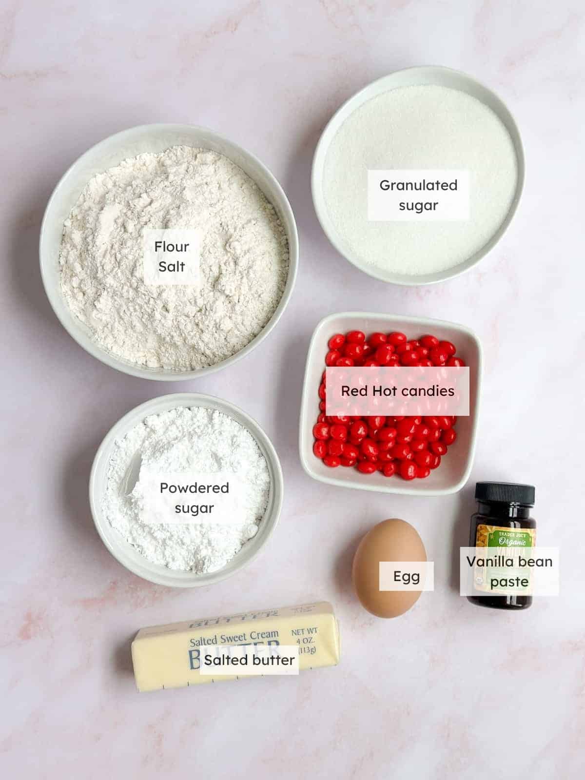 All the ingredients needed to make Red Hot cookies.