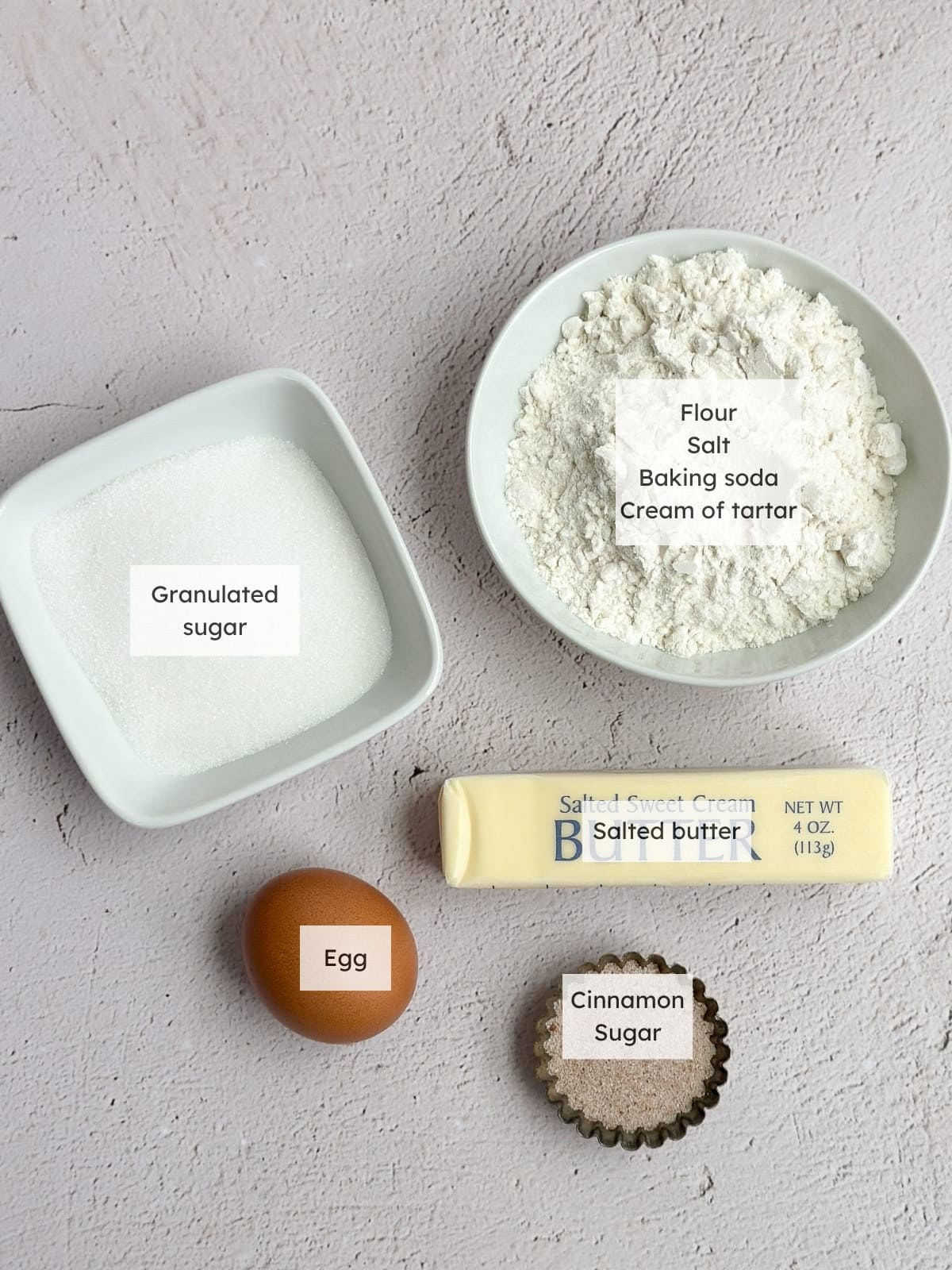 All the ingredients needed to make Small Batch Snickerdoodles.