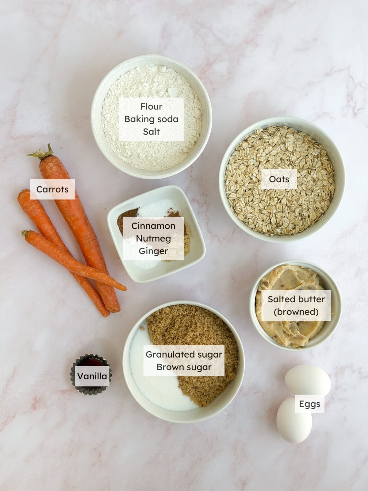 All the ingredient needed to make carrot cake cookies.