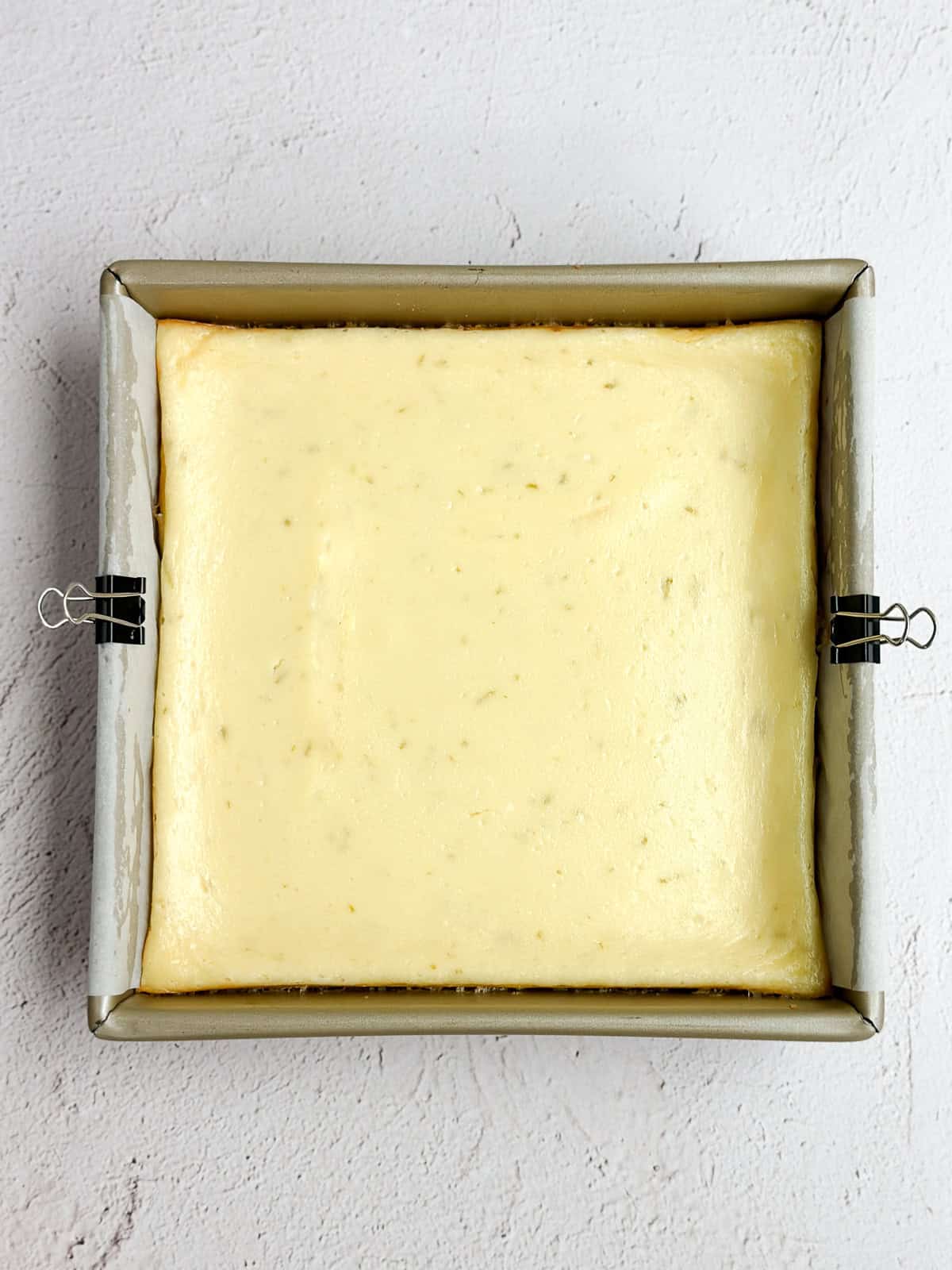 coconut lime cheesecake after baking.