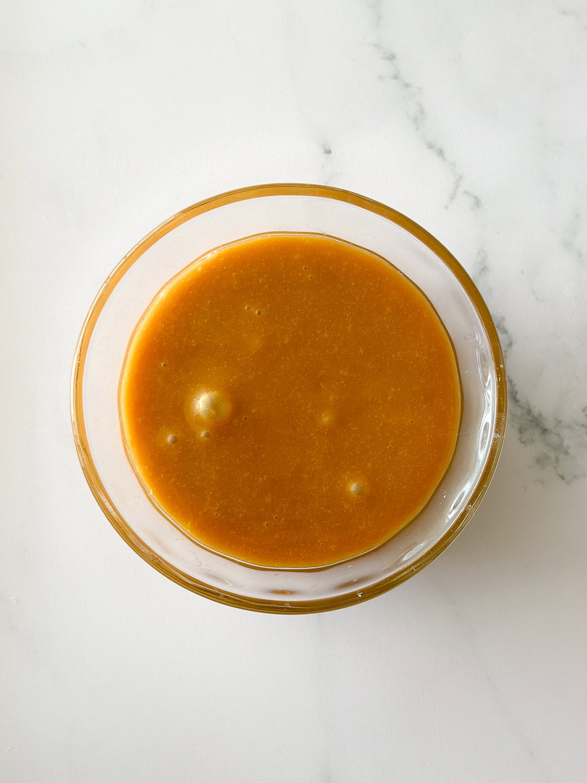 the caramel melted in a bowl.