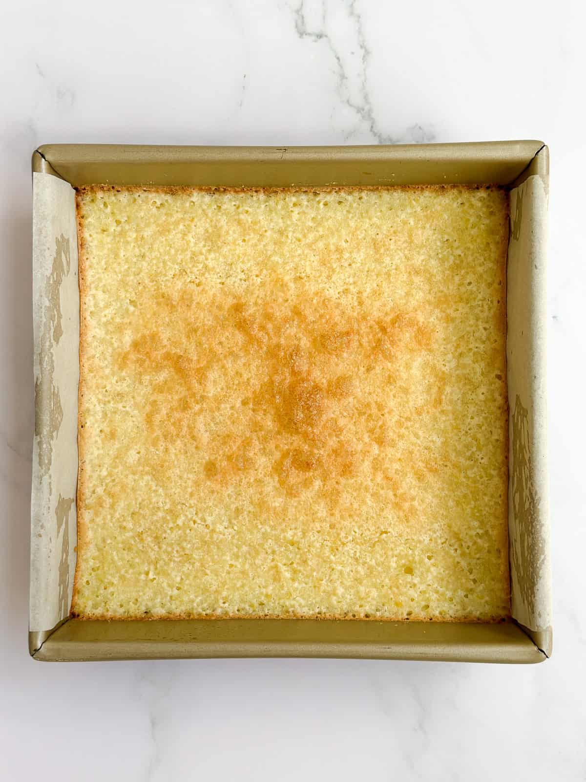 lemon bars baked in the pan to show how brown the top gets.