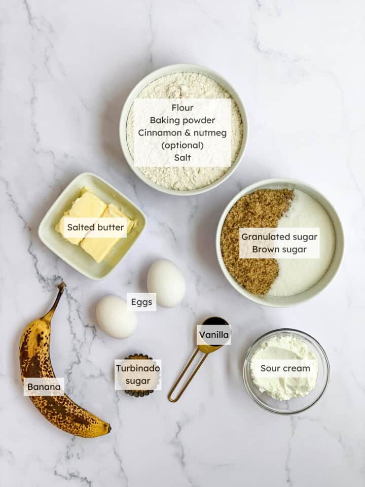 all of the ingredients needed to make banana bread with no baking soda.