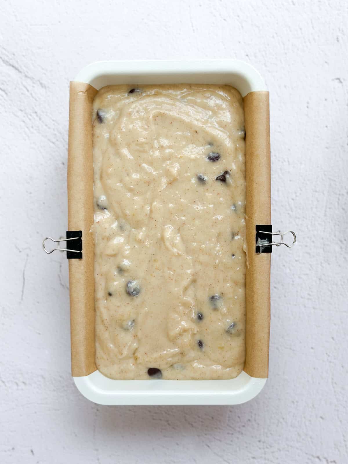 banana bread in the pan before baking.
