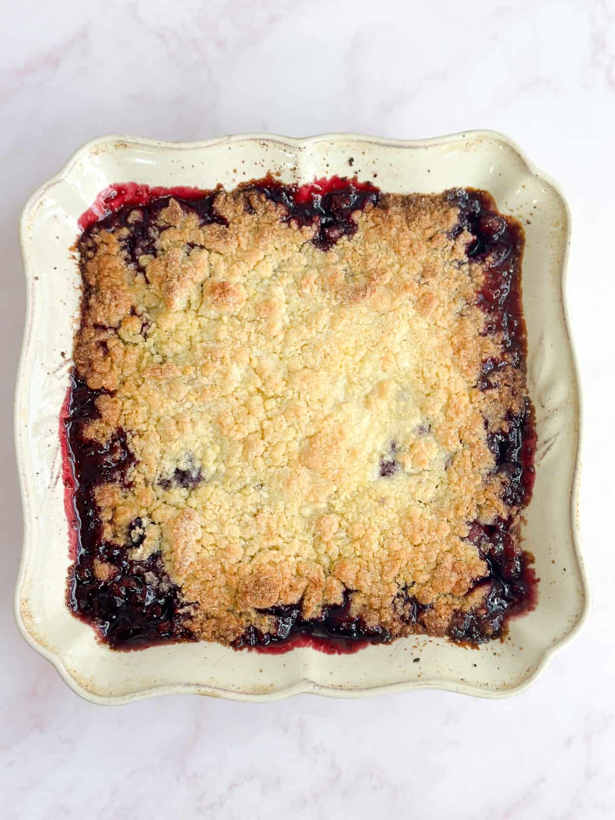 mixed berry cobbler fresh from baking.