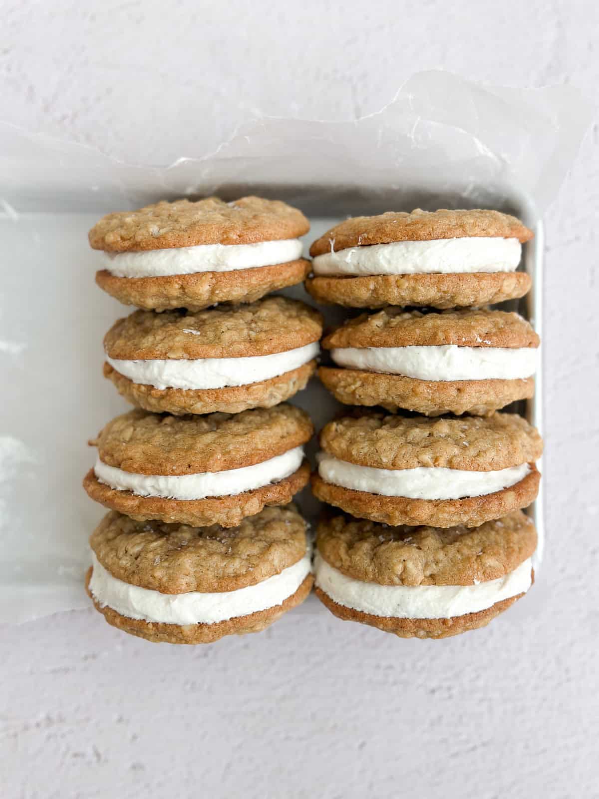 all the cookies stacked together to see the sandwich.