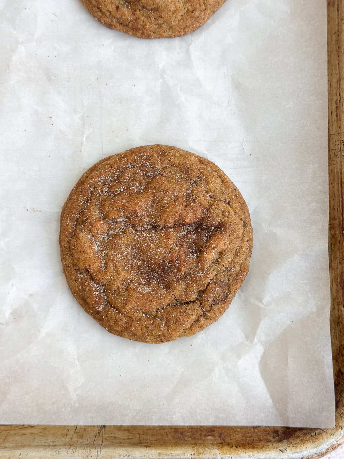 a close up of a cookie right after being baked.