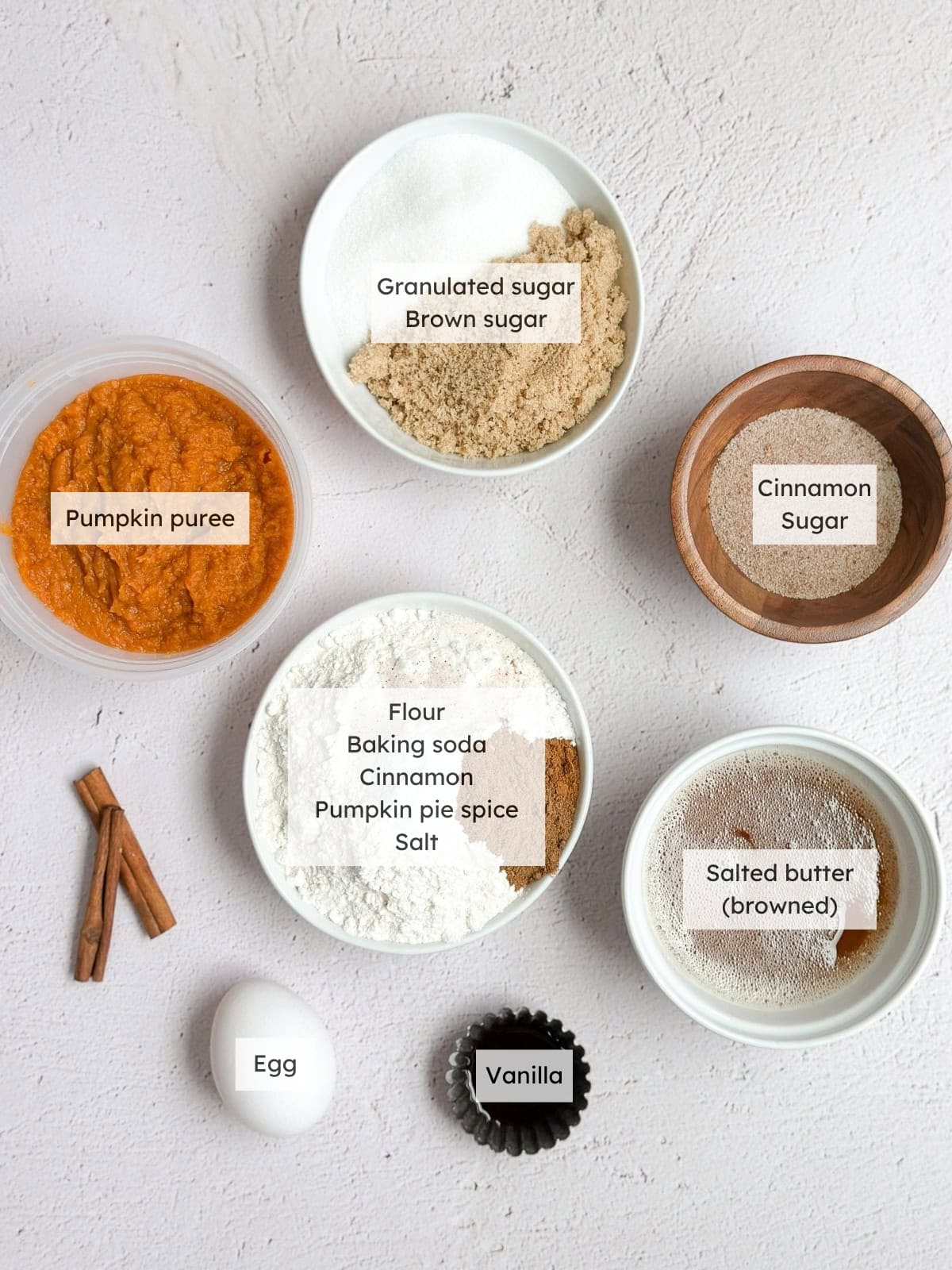 All of the ingredients needed to make browned butter pumpkin snickerdoodles.
