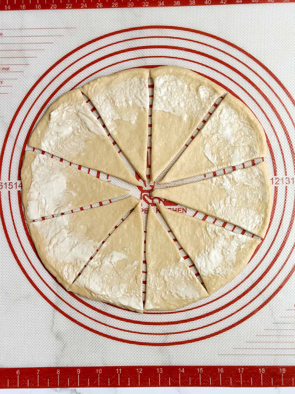 the rolls cut into triangles.