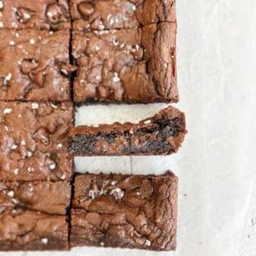 double chocolate cookie bars cut and one turned on its side to see the inside texture.
