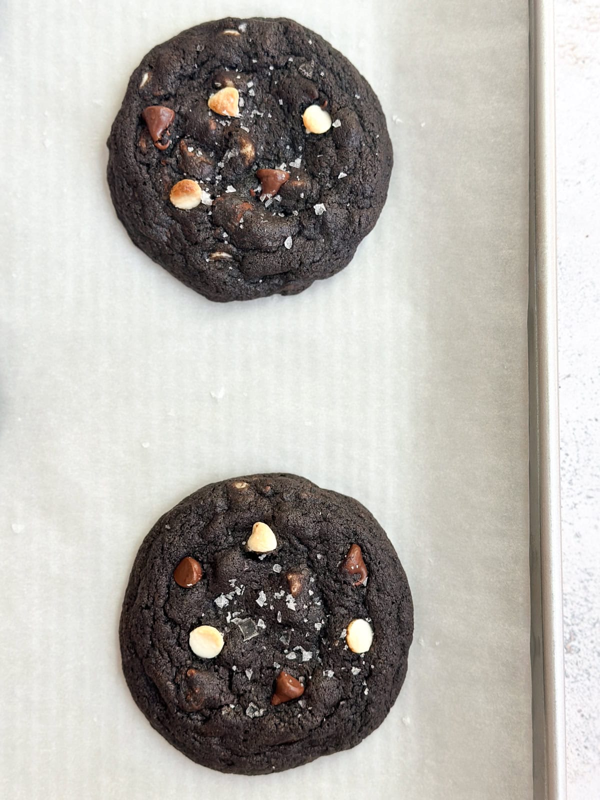 inside out chocolate chip cookies right after baking.