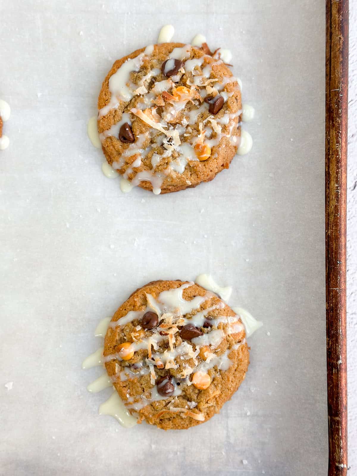 cookies after they've been drizzled with the condensed milk and salt flakes.