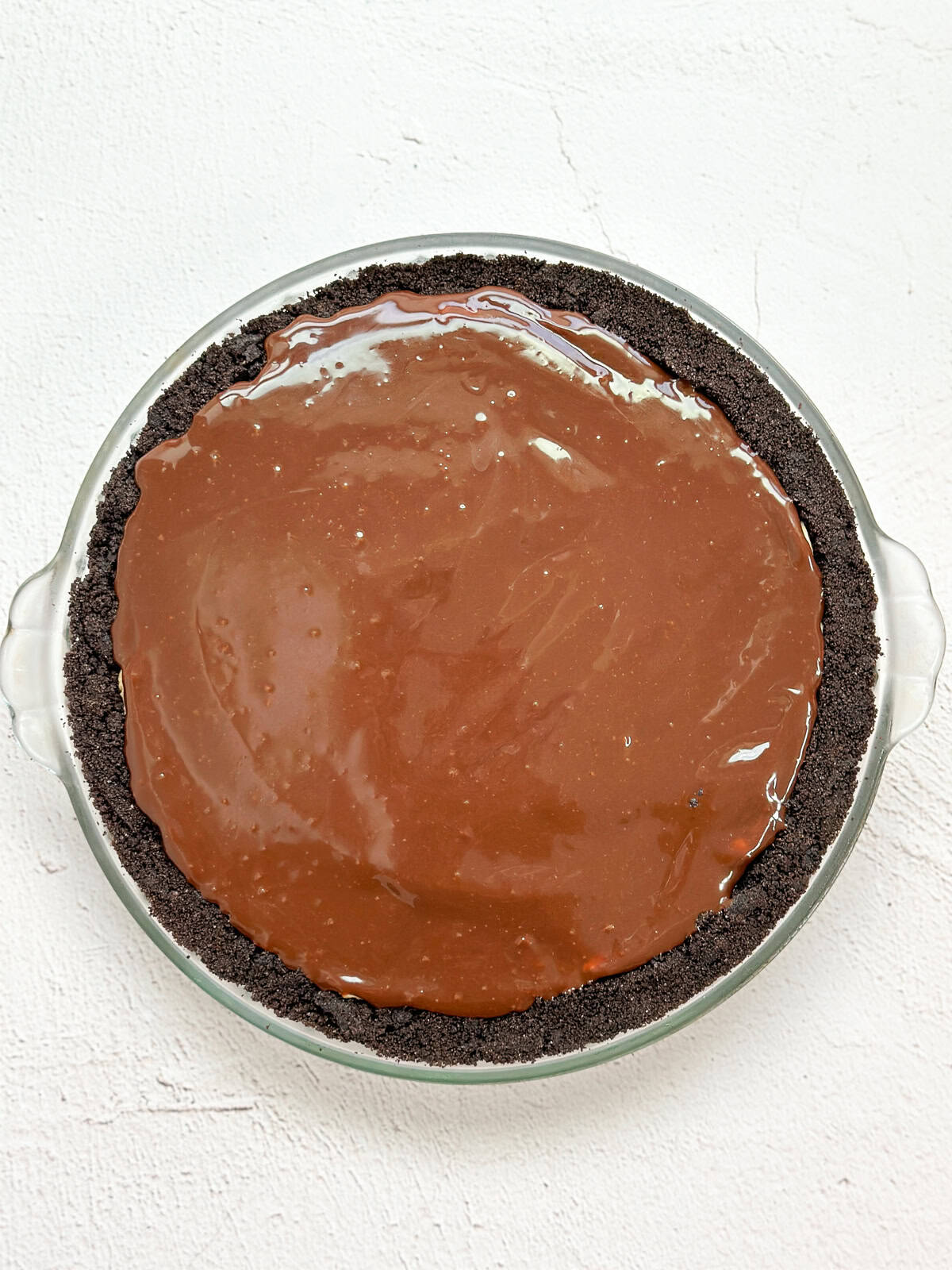 chocolate ganache added to the top of the pie.