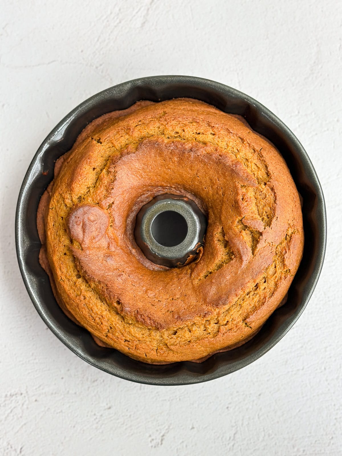 pumpkin bundt cake after done baking.
