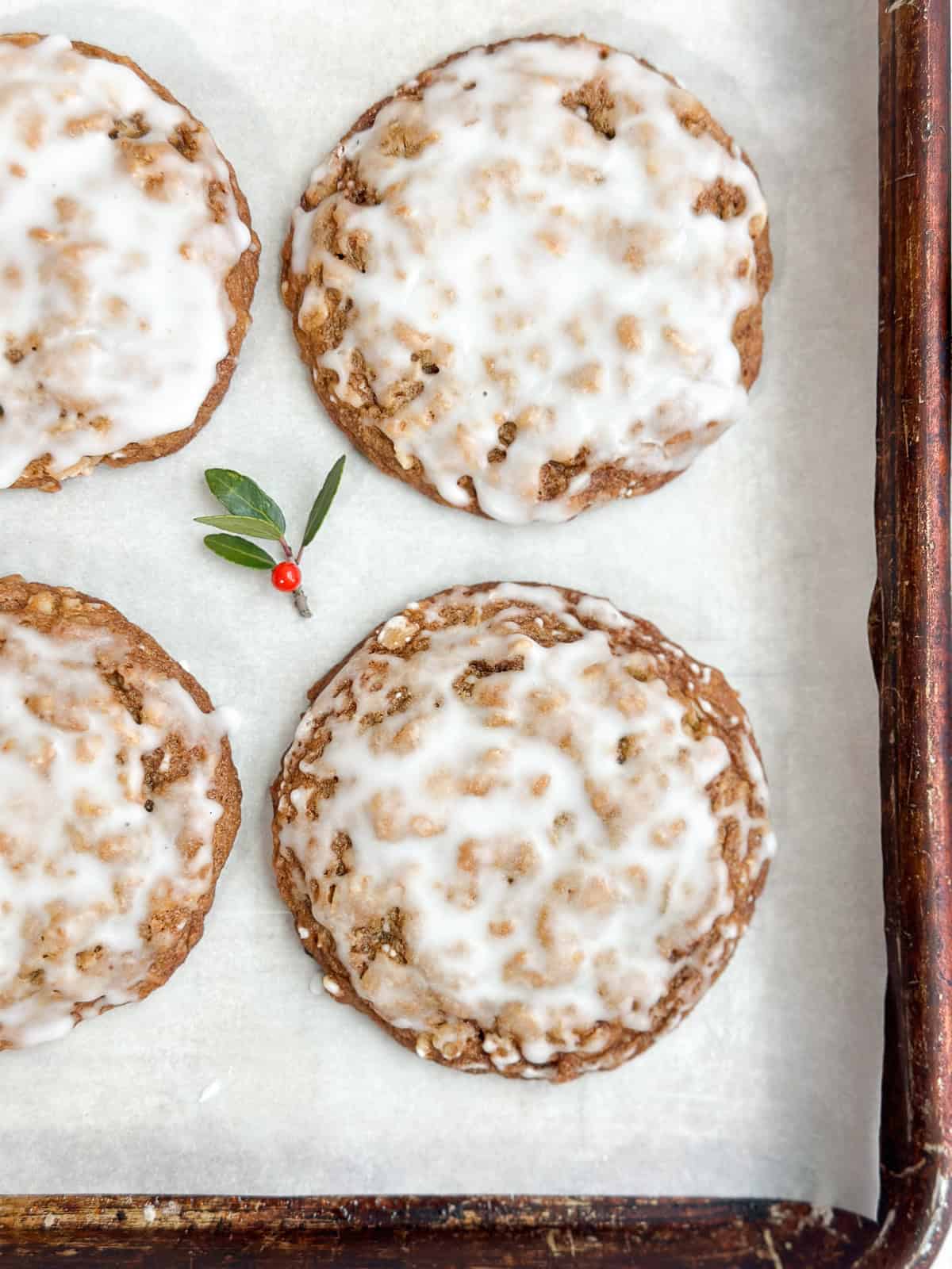 a close up of a few gingerbread oatmeal cookies.