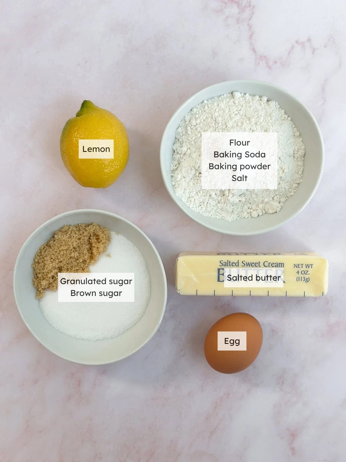 All of the ingredients needed for small batch lemon cookies.