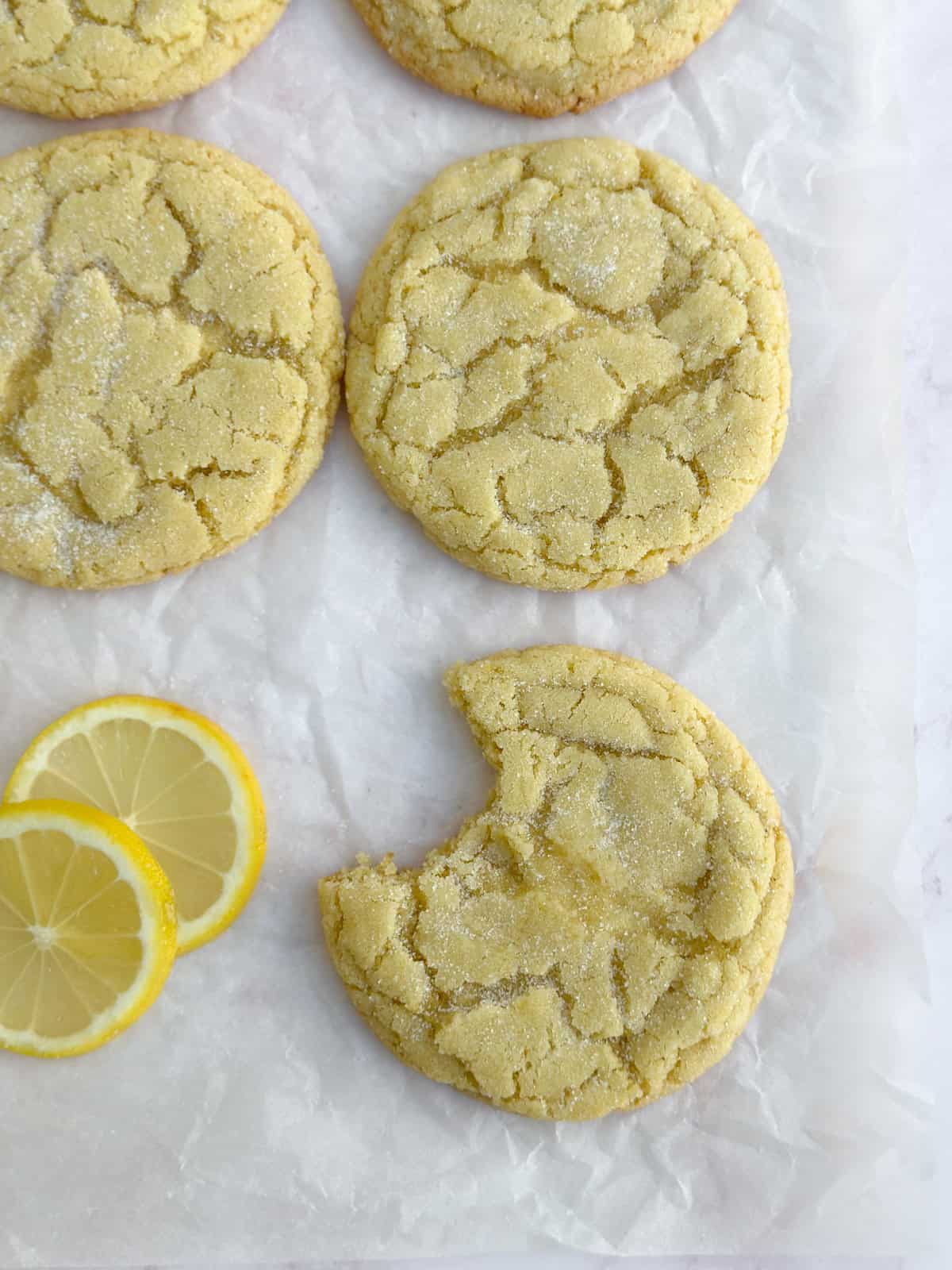 a bite missing from one of the small batch lemon cookies.