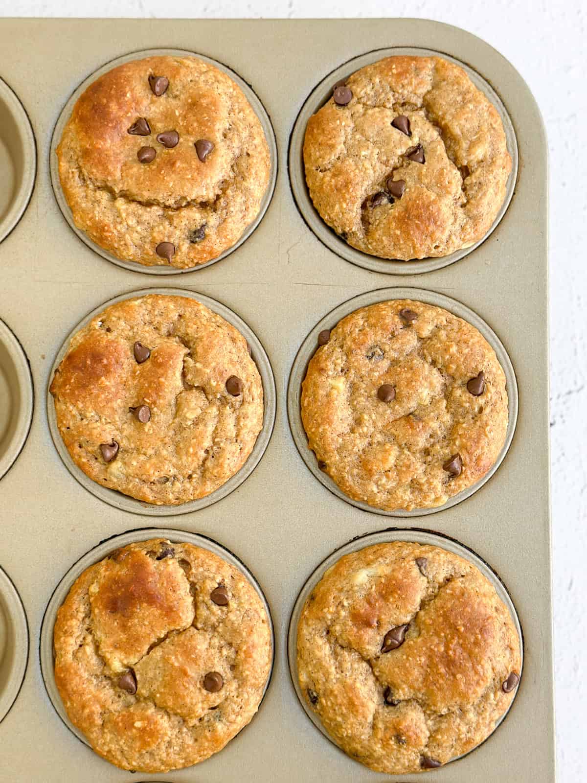 the banana chocolate chip protein muffins after baking.