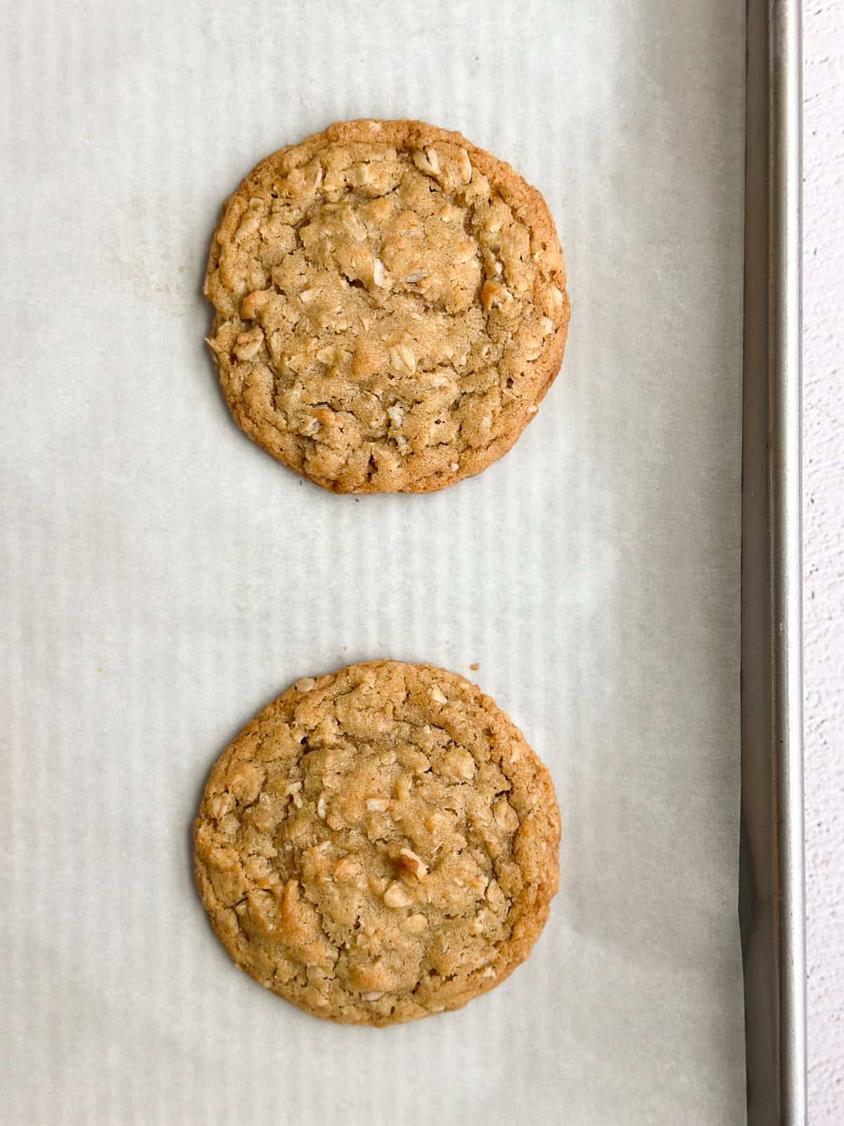 small batch oatmeal cookies after baking.