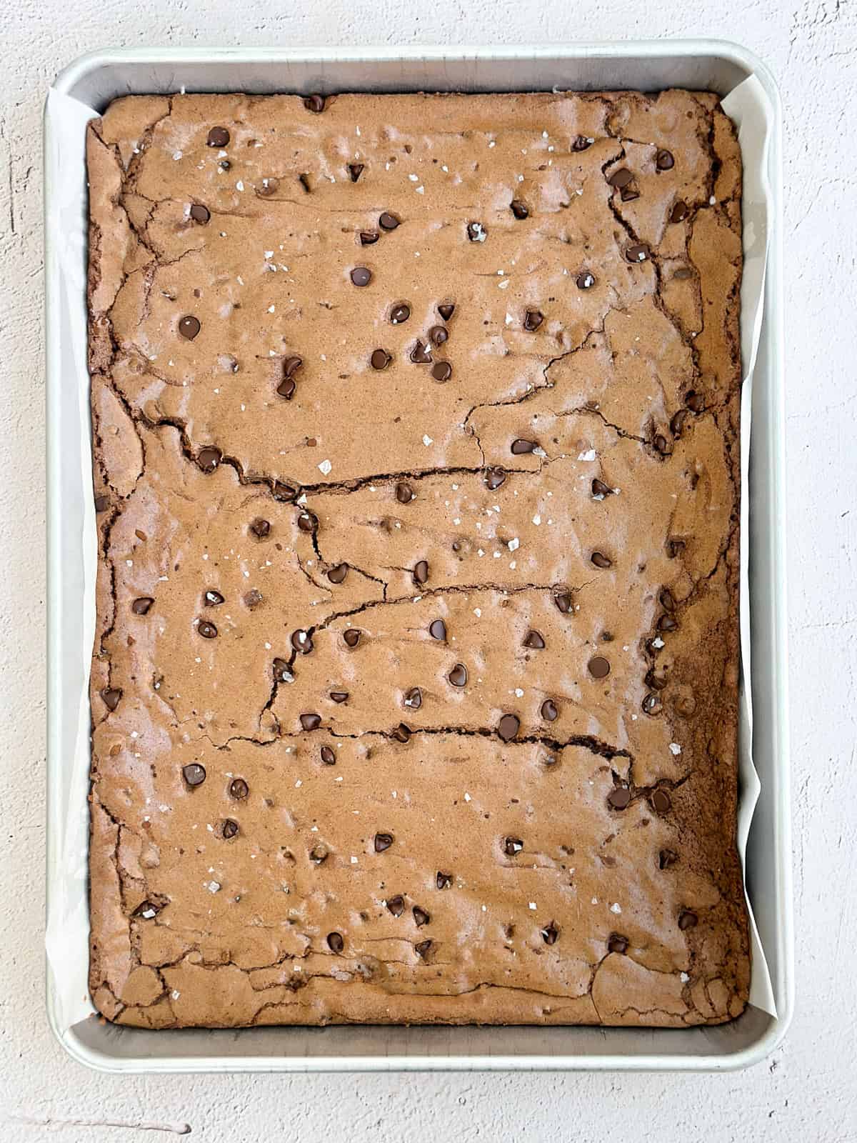 sheet pan brownies right after baking.