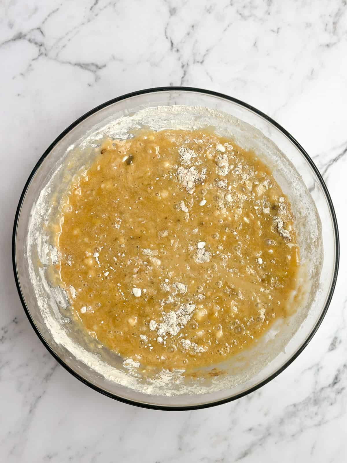 dry ingredients added for the cake batter.