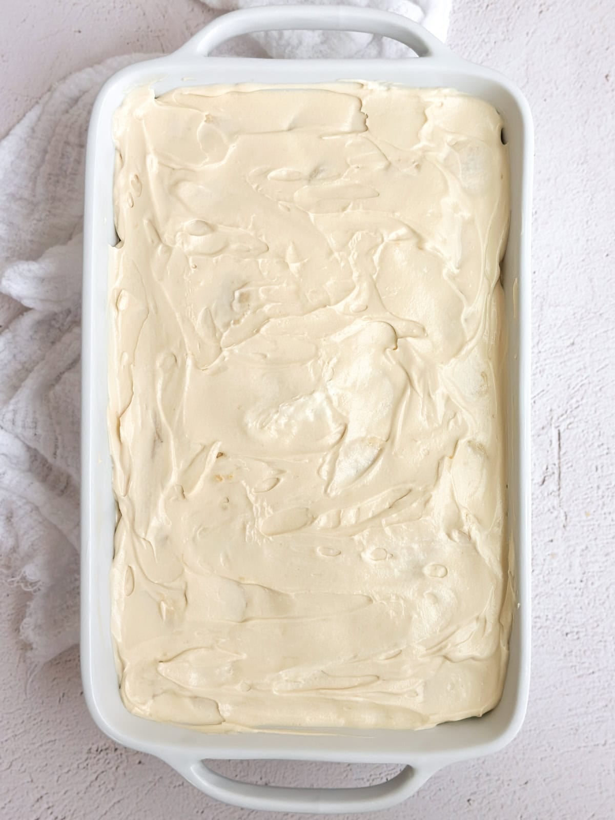 biscoff pudding mixture on the top.