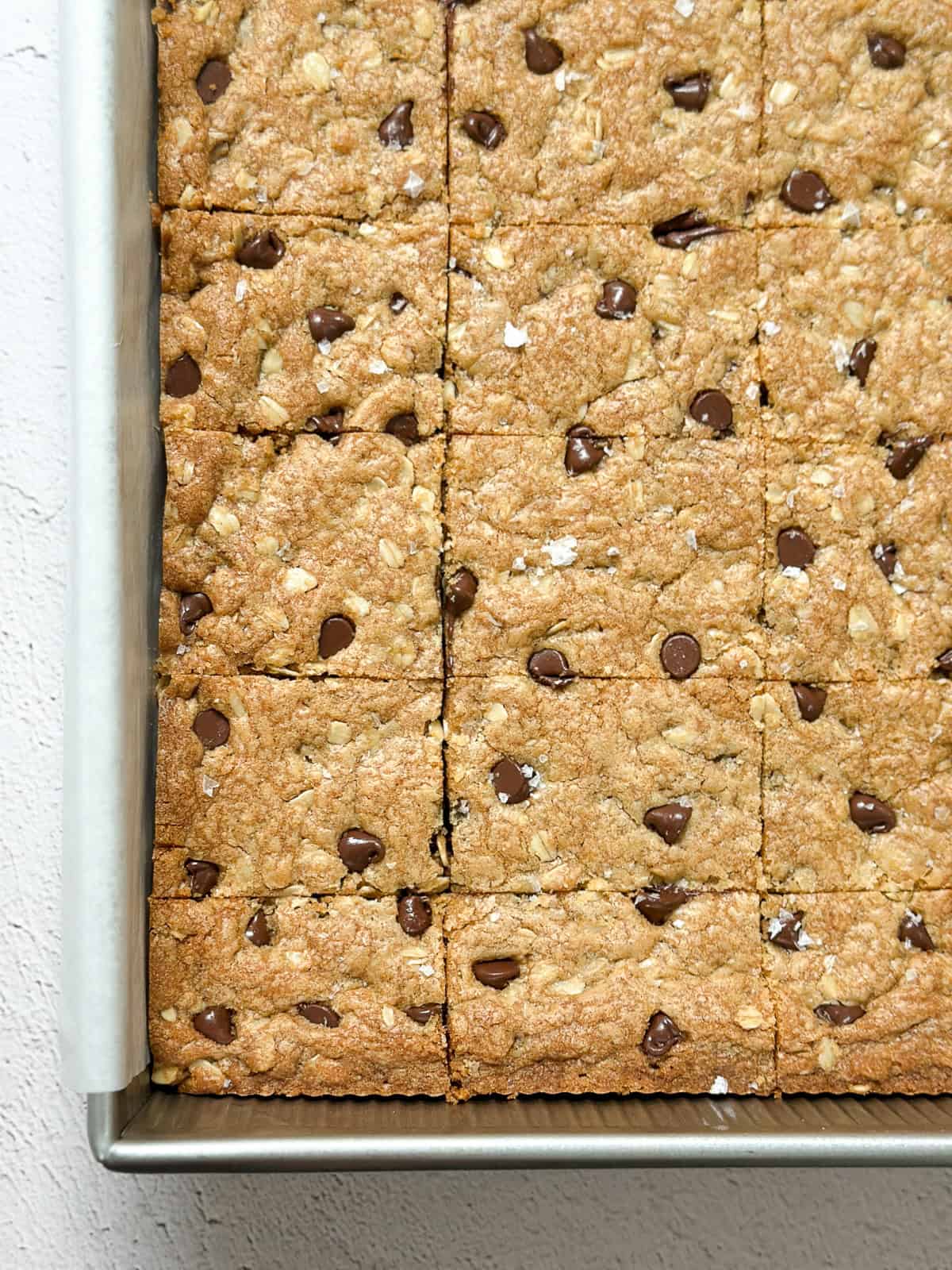 the oatmeal cookie bars cut in the pan.