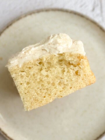 a single slice of brown butter cake on a plate.