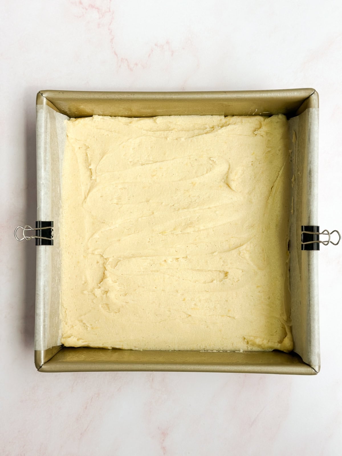 cookie dough spread into pan.