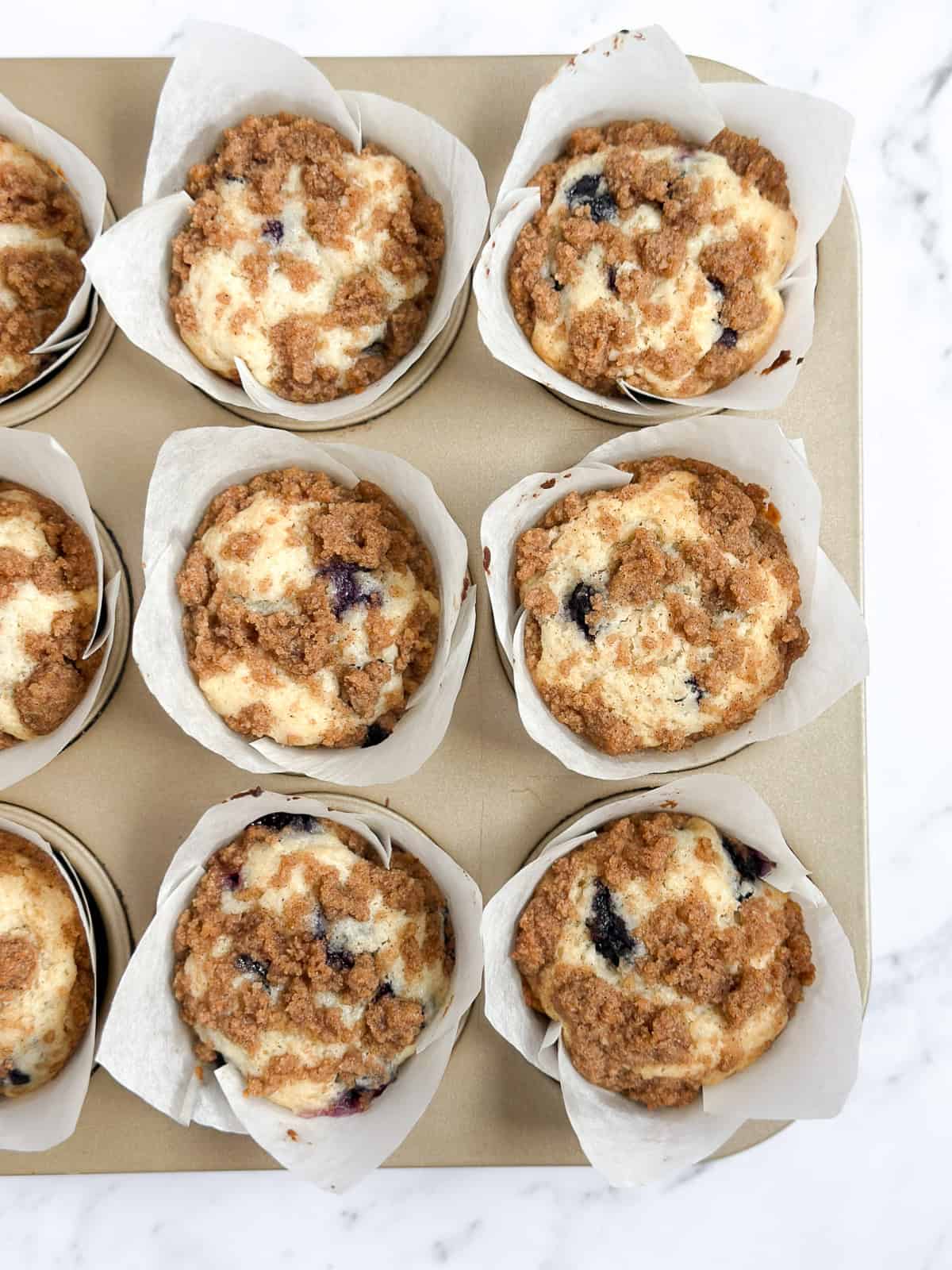 blueberry coffee cake muffins after baking.