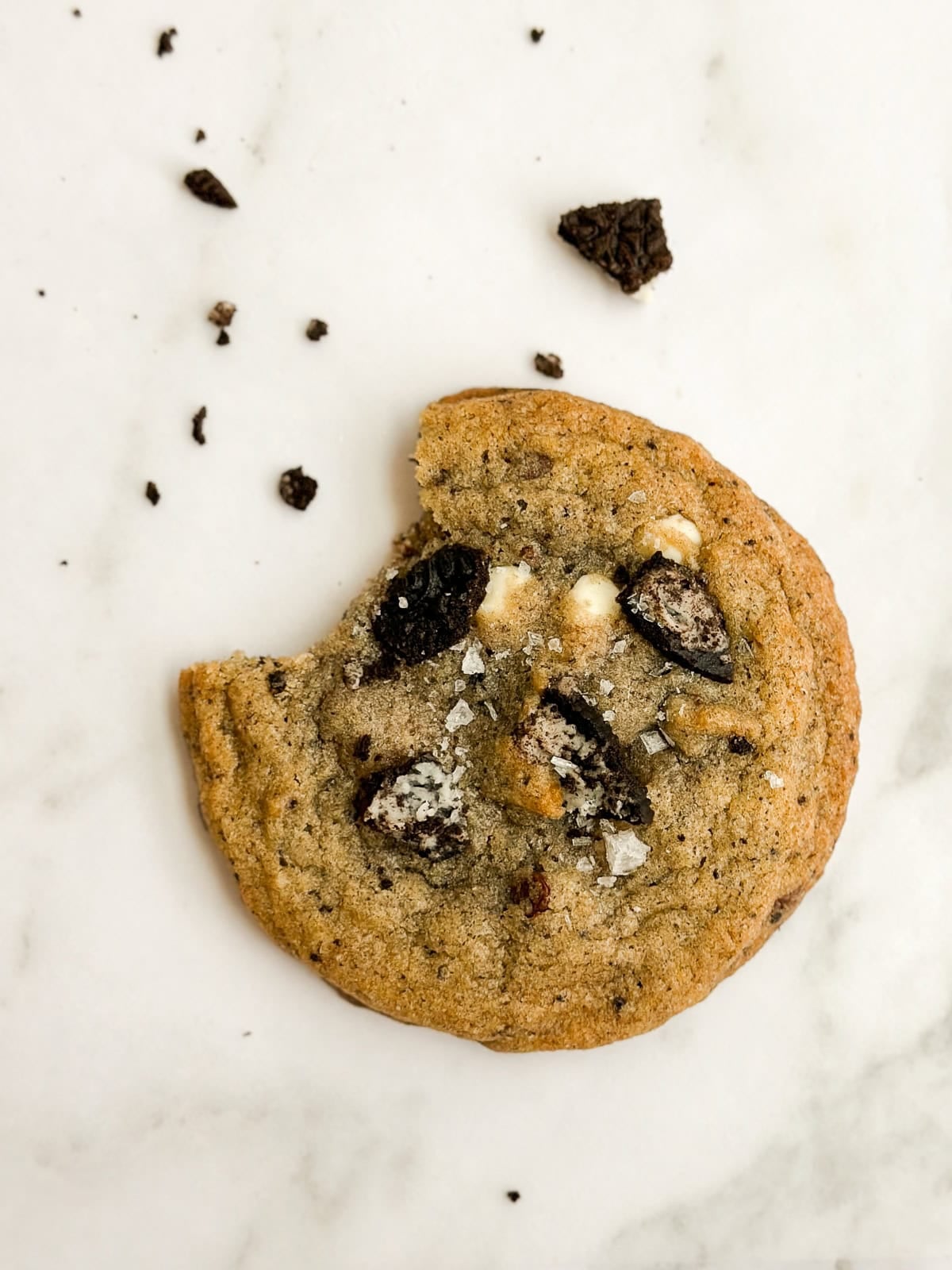 a close up of a cookies and cream cookie.