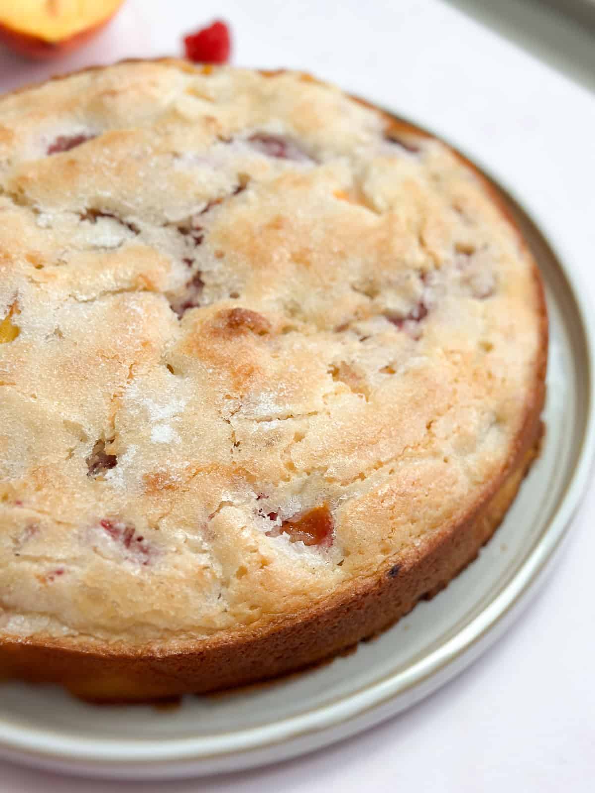 a close up of the whole cake so you can see the sugary top.