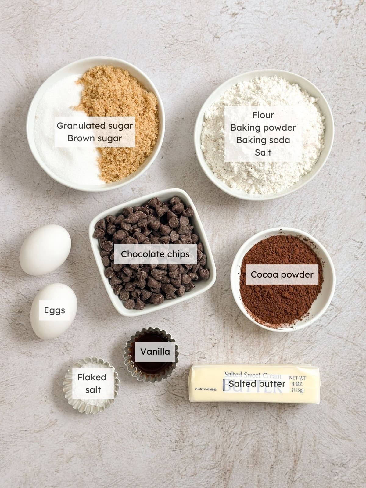 All of the ingredients needed to make brookies cookies.