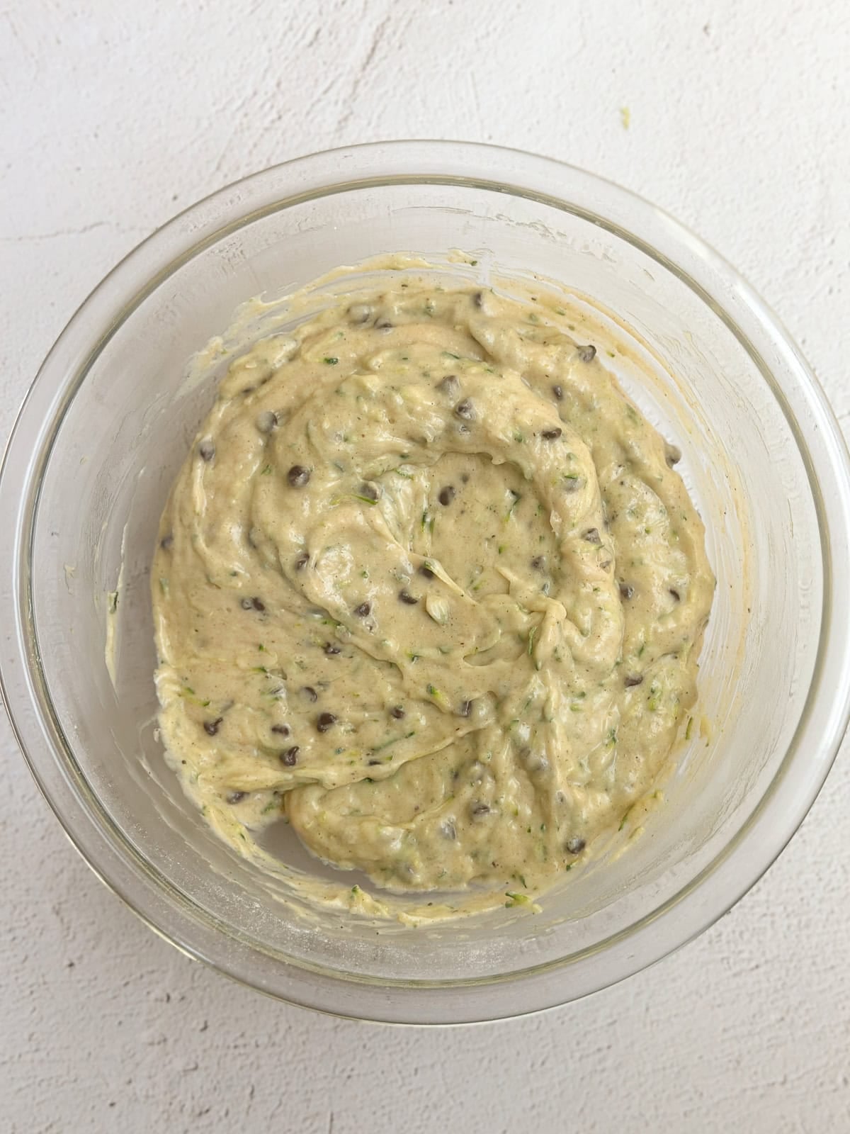 the batter after the zucchini and chocolate have been added.