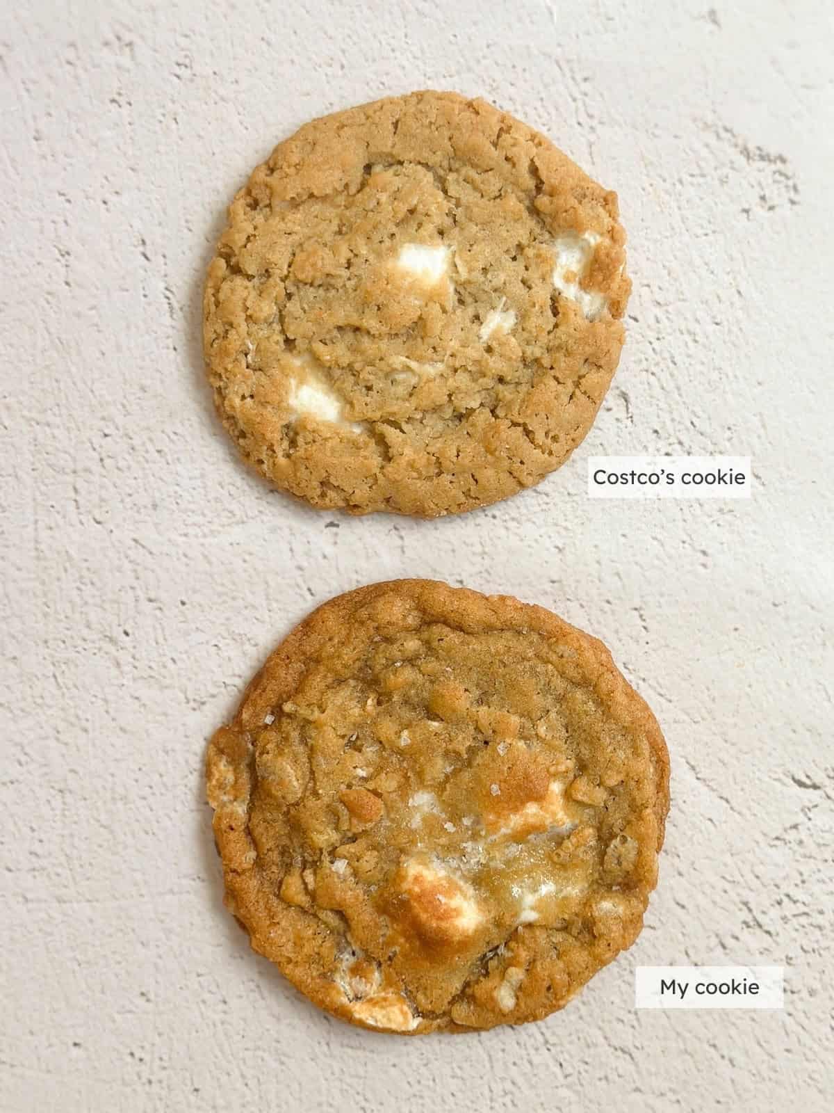 side by side pic of Costco's cookie vs my cookie.
