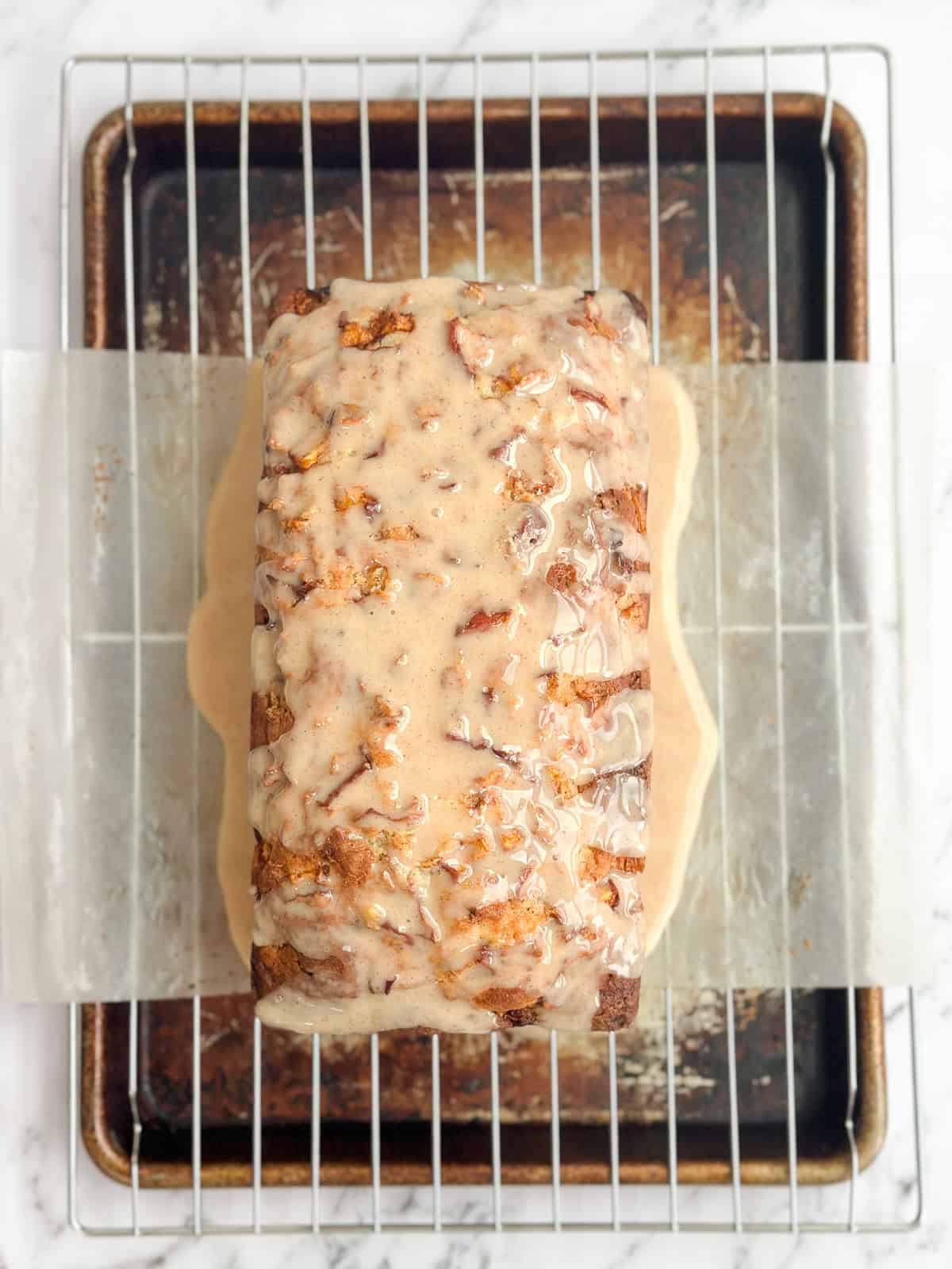 glaze poured over the cake.